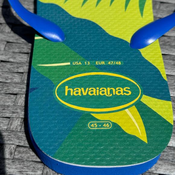 Havaianas Brazil Olympic Team Floral Flip Flop Slipper Blue Green Womens Size 13 - Picture 6 of 9